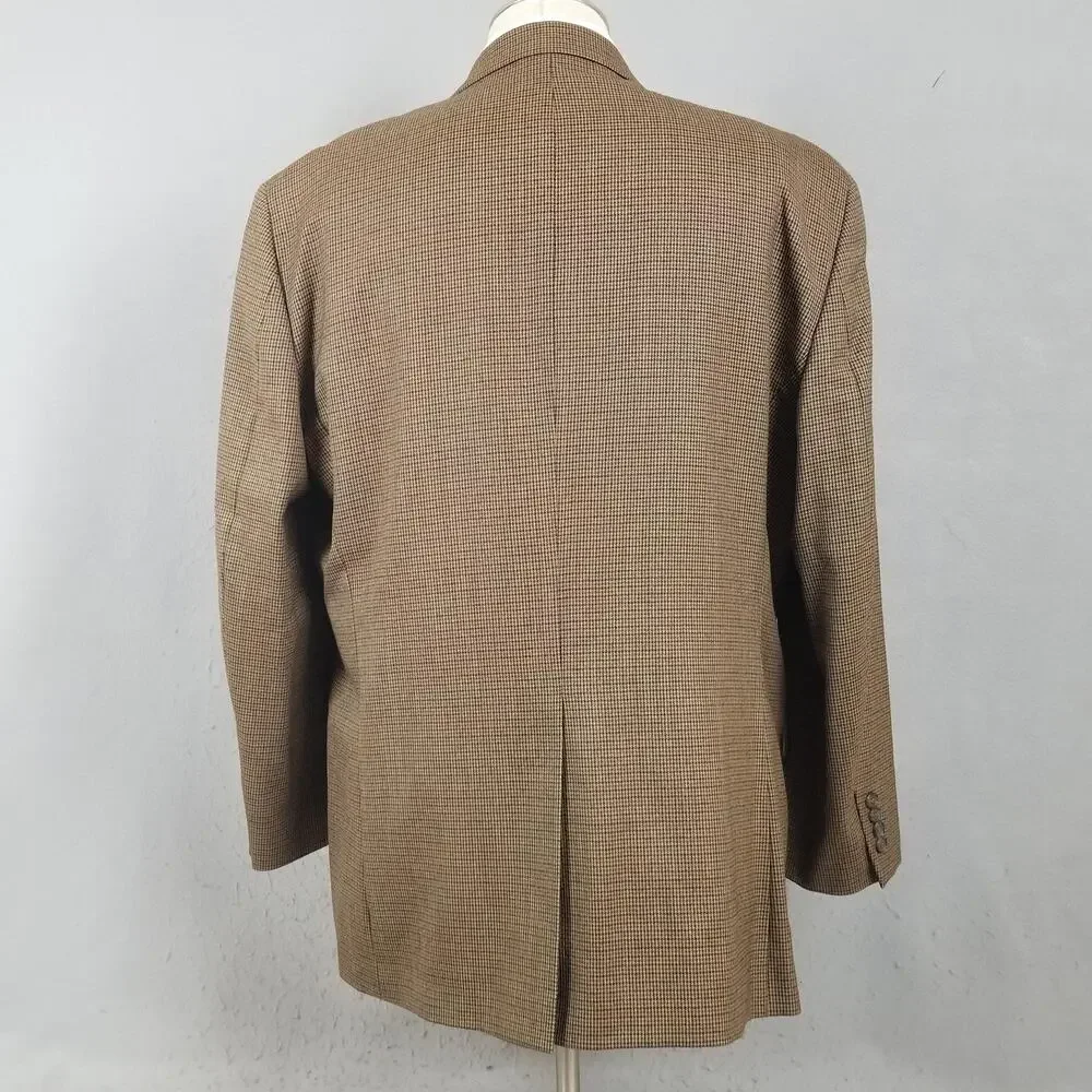Chaps Blazer Mens 46R Brown Check Wool Sport Coat Jacket Two Button‎ Notch Lapel
